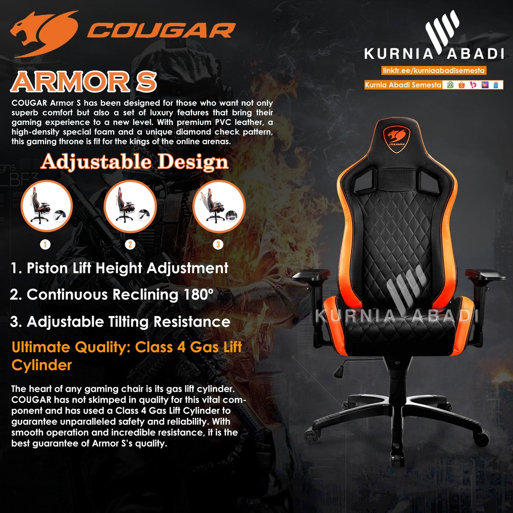 COUGAR GAMING CHAIR ARMOR-S ARMOR S ADJUSTABLE DESIGN KURSI GAMING