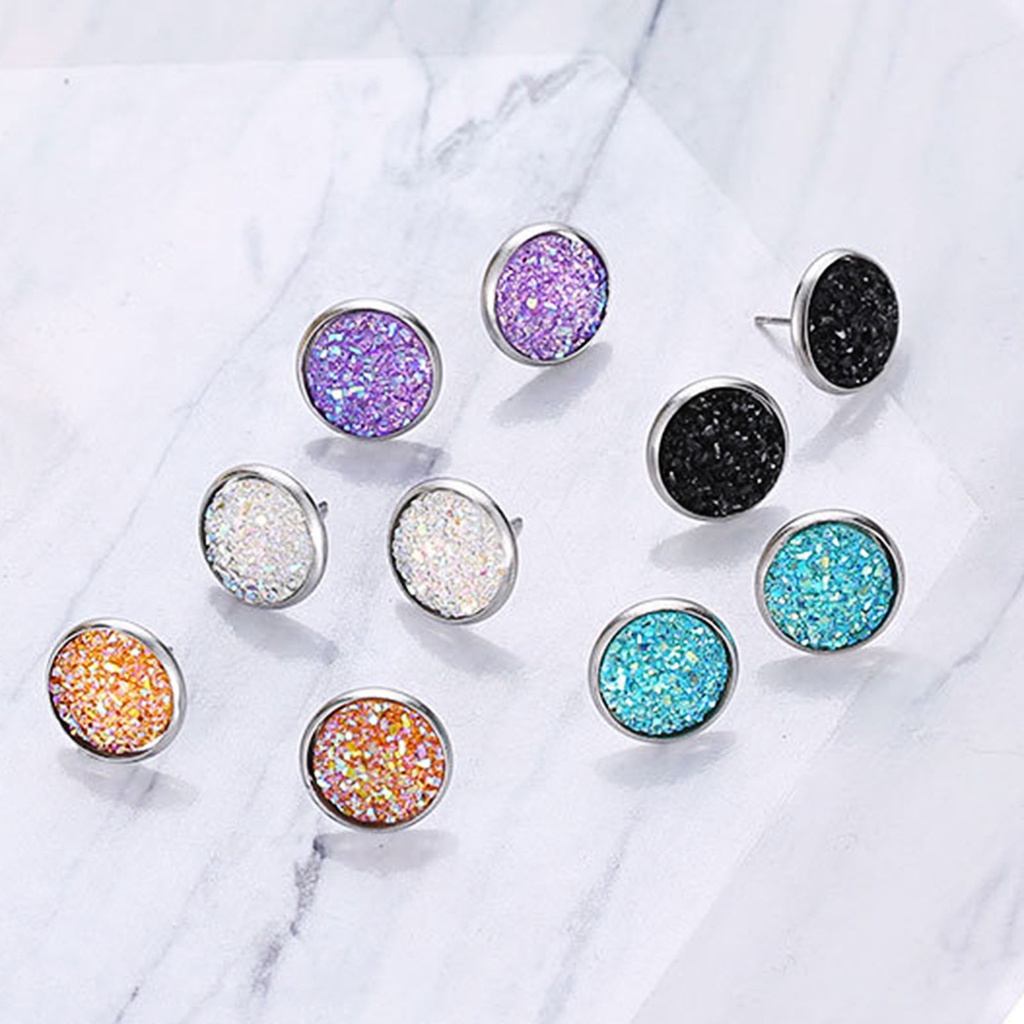 Hu Hu Hu Hu Hu Alat Bantu Pasang Kacamata♡ 1 Pasang Anting Stud Berlian Imitasi Bentuk Bulat Warna-Warni Bahan Stainless Untuk Hadiah