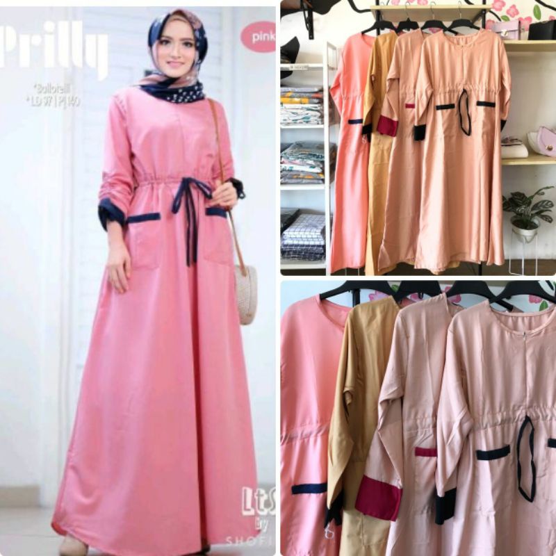 BTC_SOLO01 || PRILLY DRESS || DRESS SERUT PINGGANG || DRESS KANTONG DEPAN DUA || DRESS WANITA