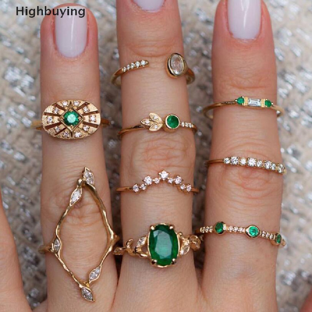 Hbid 9Pcs / Set Cincin Buku Jari Aneka Bentuk Gaya Bohemia Untuk Wanita