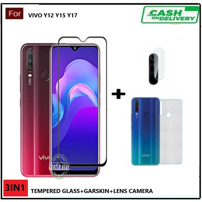 PROMO 3in1 Tempered Glass VIVO Y12 Y12i Y15 Y17 T1 5G Anti Gores Kaca Full Screen Bonus Lens Camera Dan Skin Carbon