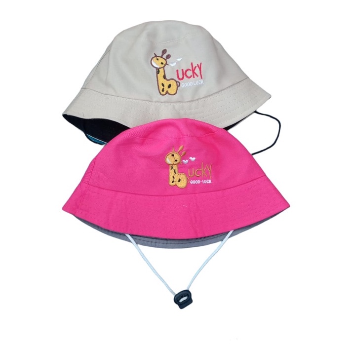 Topi Anak Bucket Jerapah Lucky All Size 1- 5 Tahun Bucket Hat Good Lucky Jerapah Bordir Topi Bucket Bertali Topi Anak Kekinian Bahan Adem Nyaman Dipakai