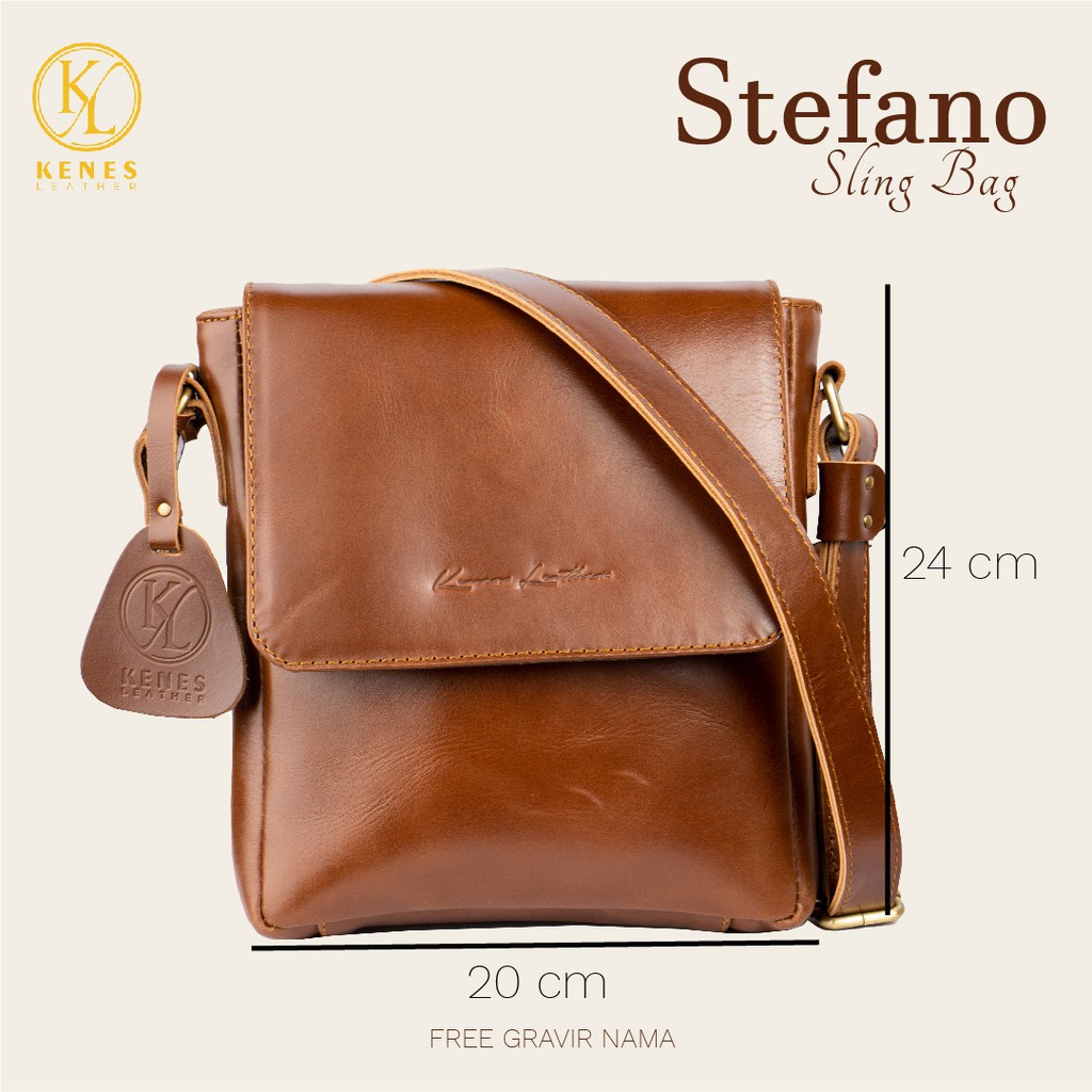 Kenes Leather Sling Bag Pria Tas Selempang Kulit Asli STEFANO Pullup - Free Grafir Nama