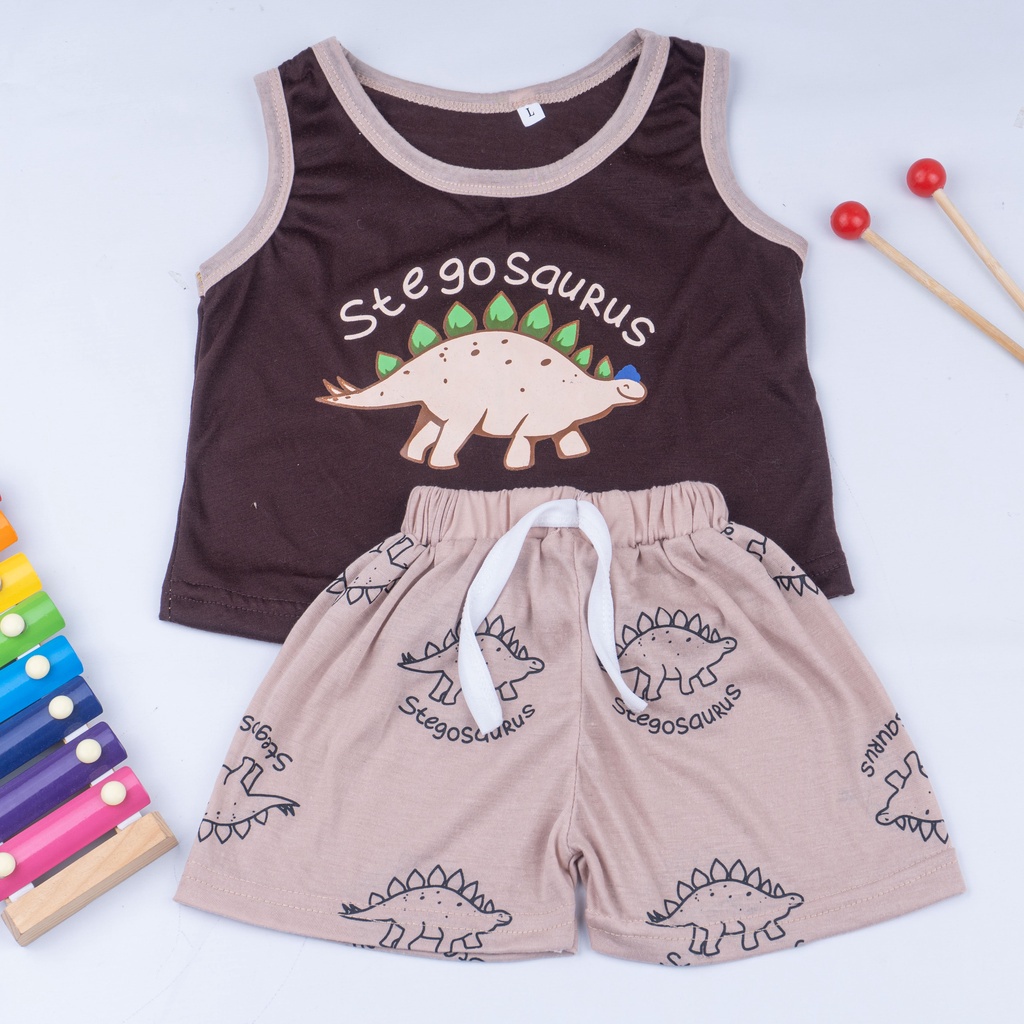 IL - SETELAN DINO SET BAJU TIDUR SINGLET ANAK COWOK / SETELAN ANAK SINGLET UNISEX / SLEEVELES DINO SET