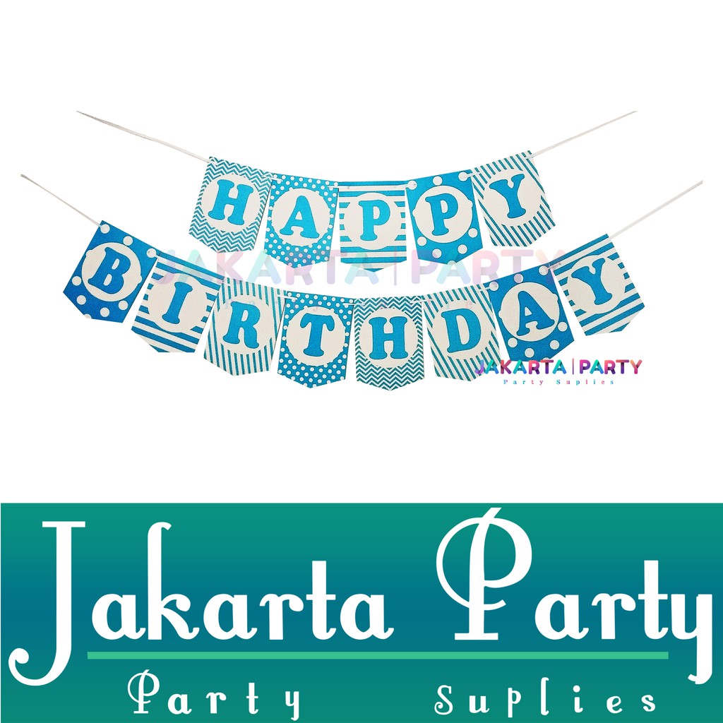 Banner Happy Birthday Biru Mix / Bunting Flag / Party Flag / Banner