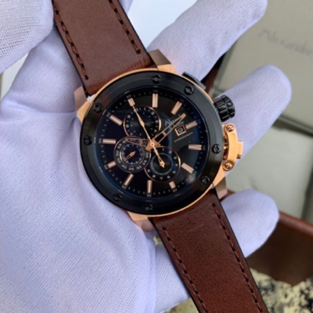 Jam Tangan Pria Alexandre Christie AC 6519 MC Gold Leather Brown Original