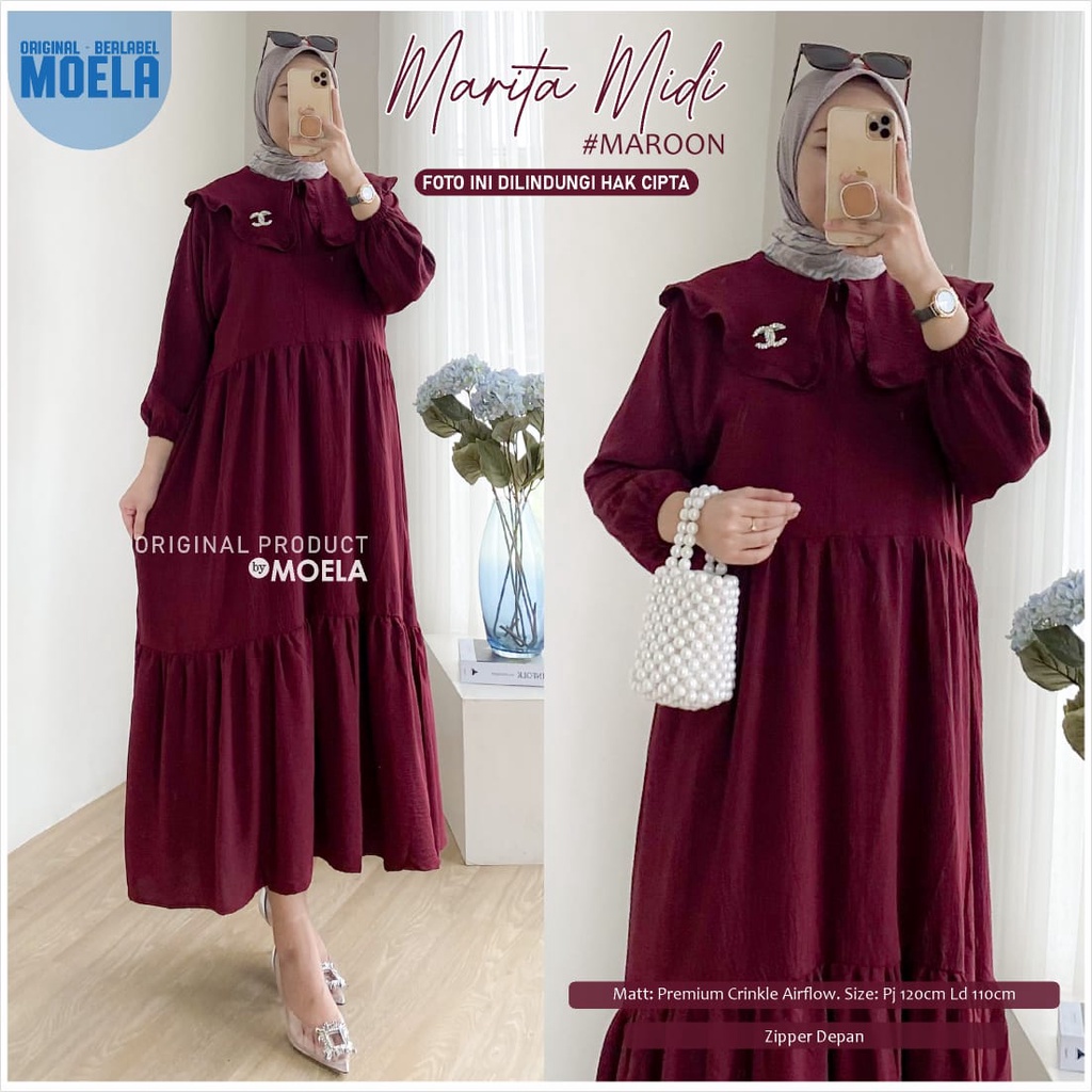 MIDI MARITA ld 110cm by ORI MOELA fashion muslim premium cotton rayon crinkle 110cm BUSUI wanita dre