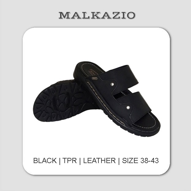 Sandal Pria Kulit Asli Full Black - ORIGINAL Sendal Selop Sol Hak Tebal