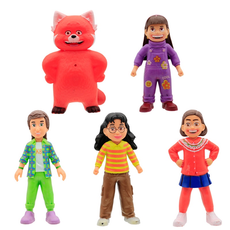 5pcs / Set Mainan Action Figure Kartun Disney Panda Meillin Pop Mei Warna Merah Untuk Dekorasi Kue Ulang Tahun Anak