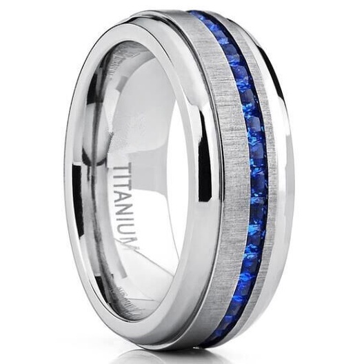 Cincin Sapphire Bahan Stainless Steel Antioksidan Gaya Punk Hipster Untuk Pria