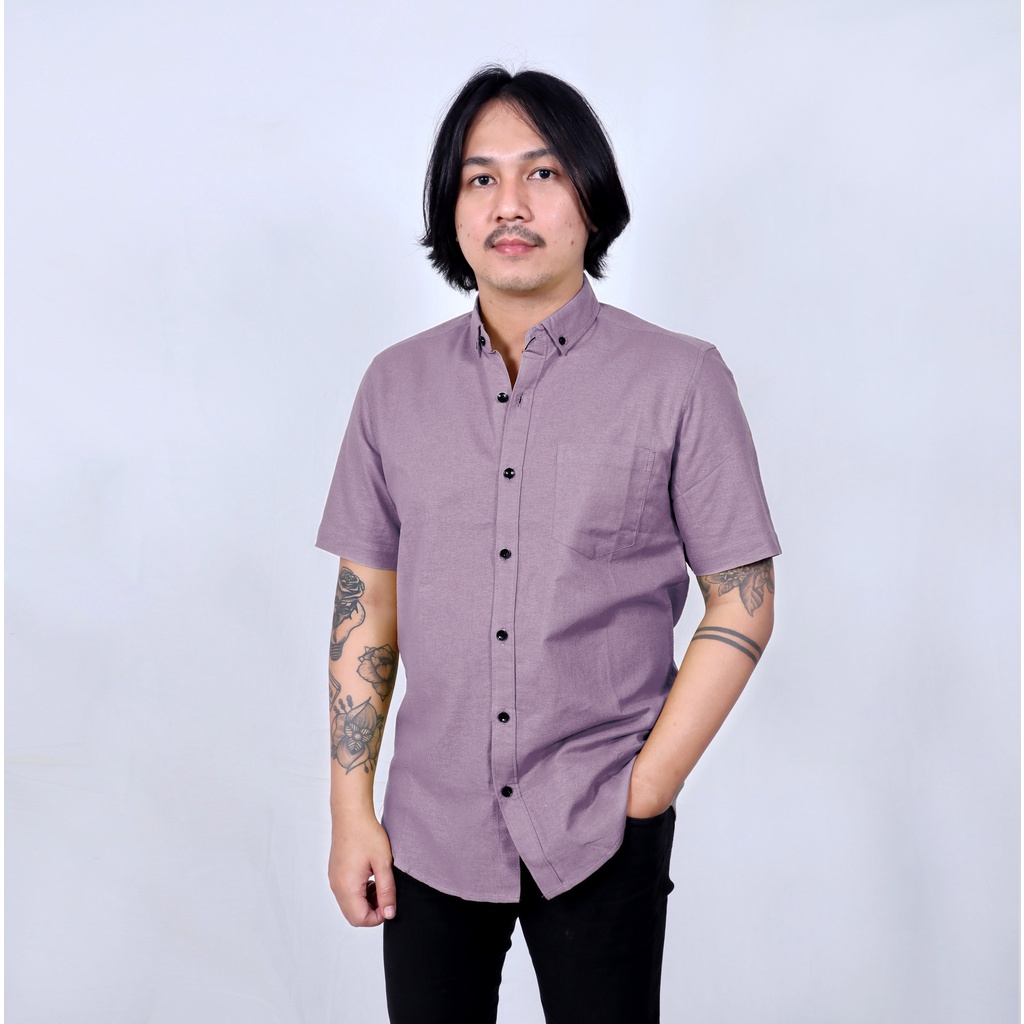 Promo kemeja pria lengan pendek lilac ungu
