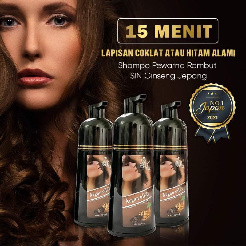 Sin Hair Shampoo Jepang Original 300 ml Pewarna Rambut Herbal Shampo Penghitam Rambut Anti Uban