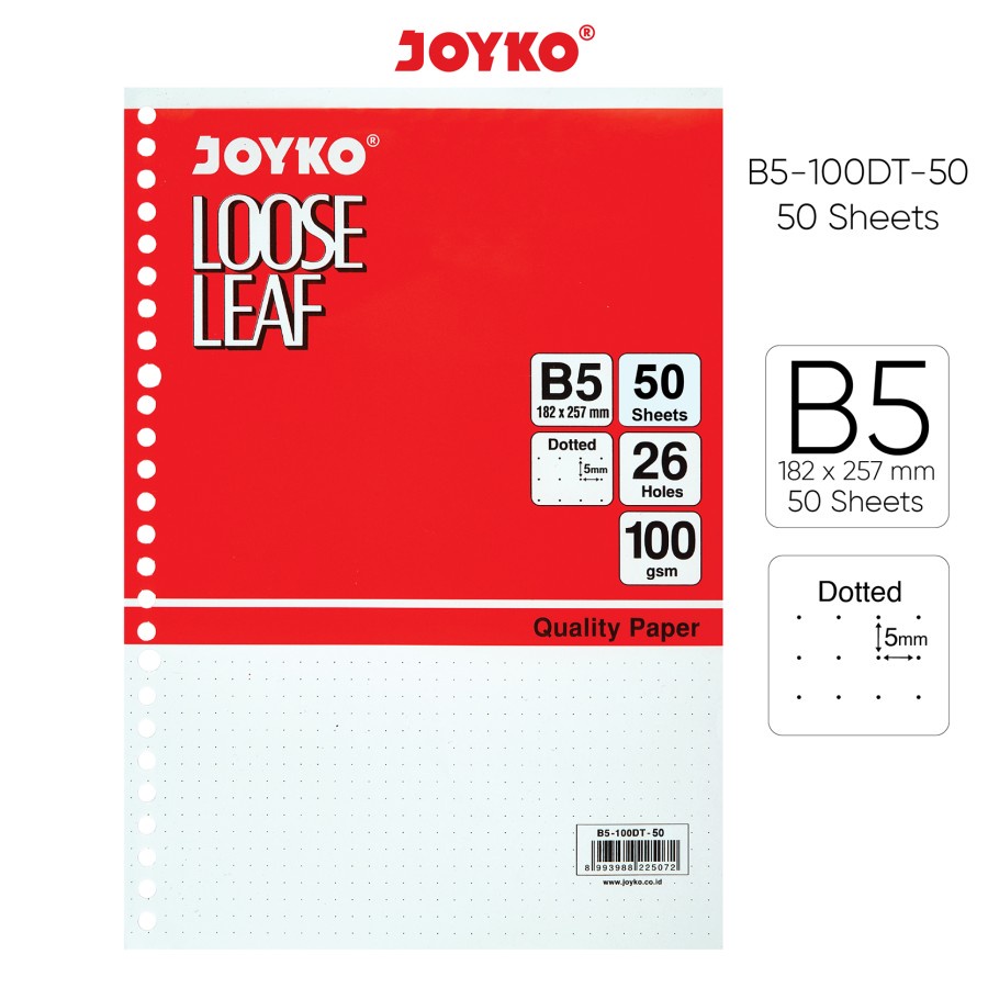 Loose Leaf Isi Kertas Binder Joyko B5-100DT Dotted Titik 50 Lembar