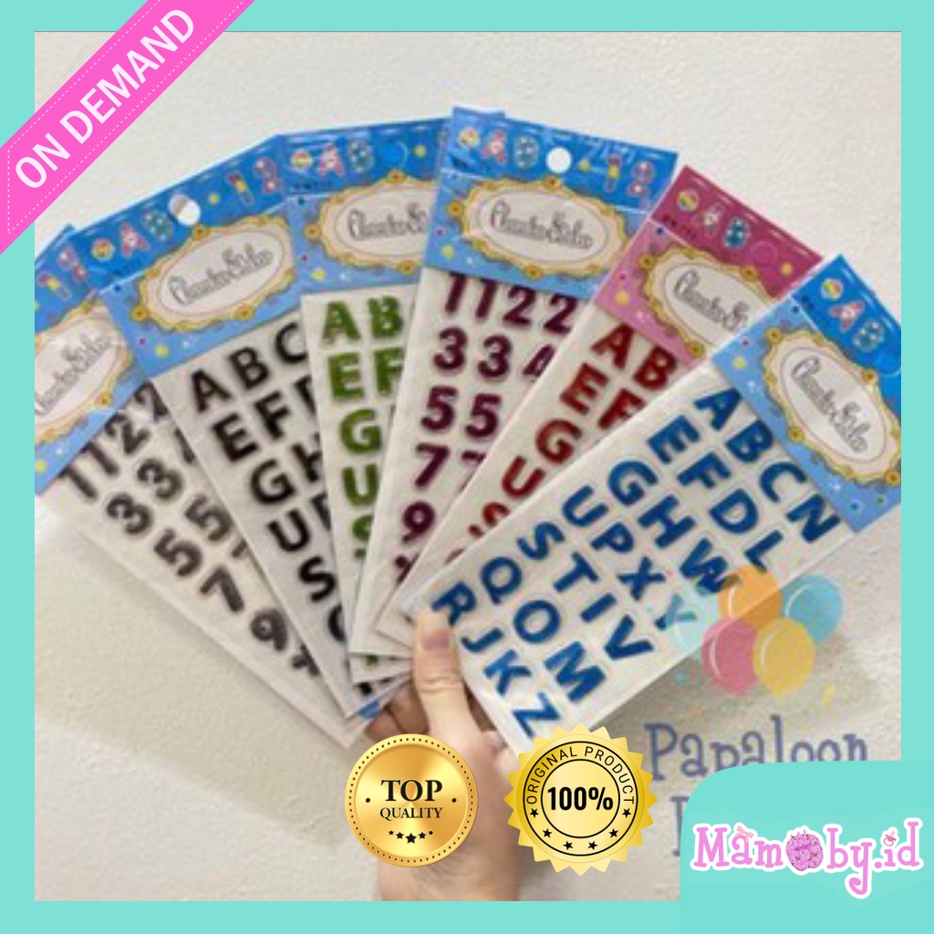 

Sticker abjad 3D anak murah timbul glitter warna