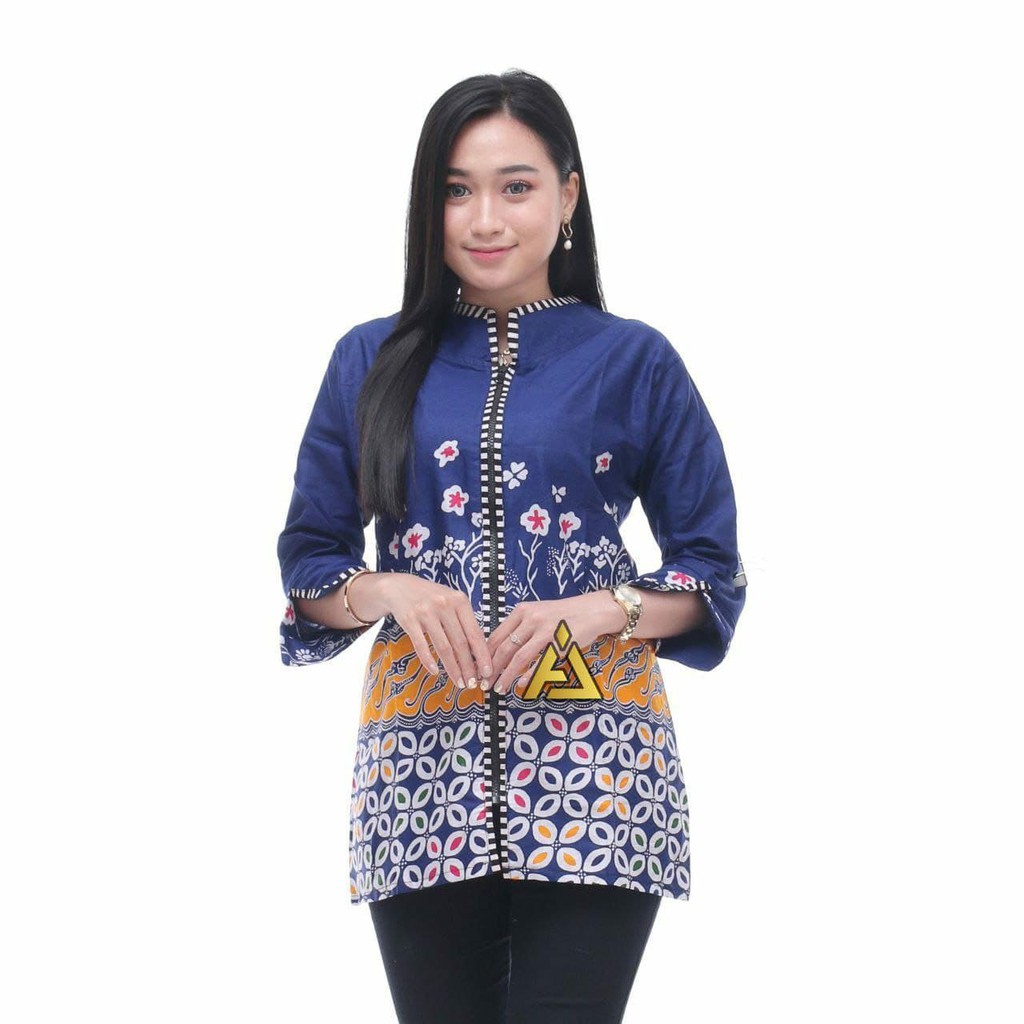 tey-17 Batik wanita ASJ SA HRB026 Kenongo Kemeja Tosca Pendek-B. Sinaran Biru