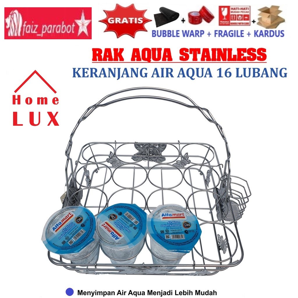 Rak keranjang Aqua gelas Stainless 16 Lubang / Keranjang Air Aqua Gelas