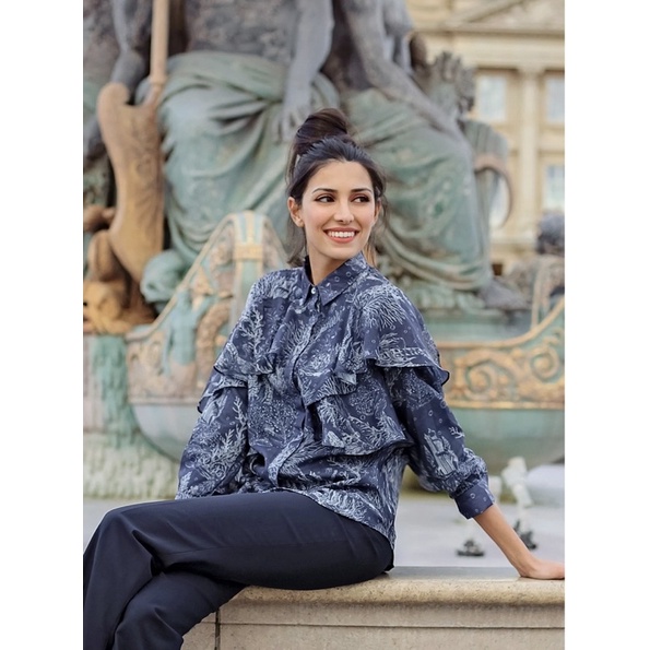 Benang Jarum X Mmehuillet El Mar Minorca Shirt With Ruffle Navy