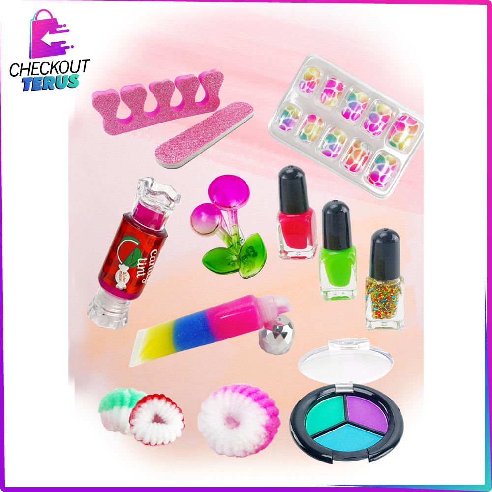 CT M98 Mainan Anak Perempuan Make Up dan Kutek Set Nail Polish Manicure Toy Mainan Pretend Play Anak Cewek Cat Kuku Rias Wajah