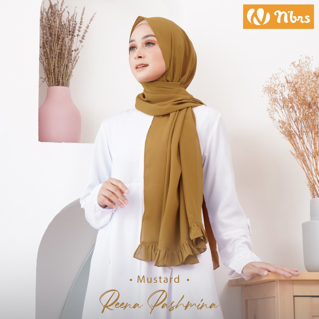 Nibras Hijab Reena Pashmina Bahan Sanna Jilbab Pashmina Rample Polos Syari