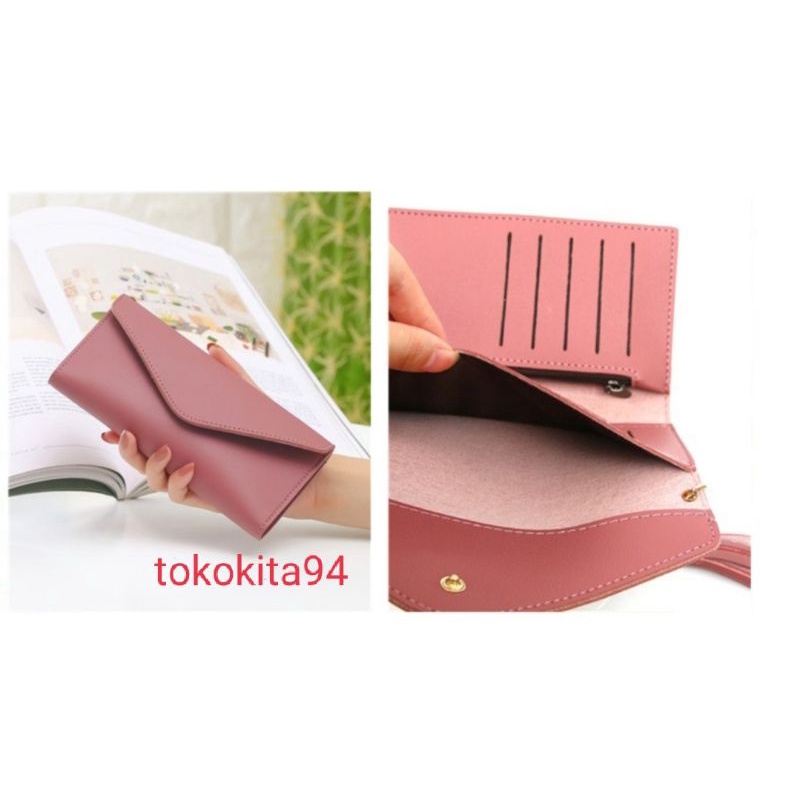 Dompet Panjang Wanita Import Polos Satuan Lipat - Dompet Lipat Wanita Import 1Pcs Polos - Dompet Waller Card Satuan Polos