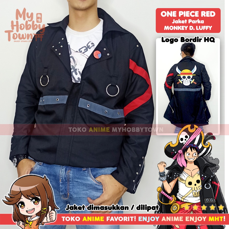 Jubah Jaket Parka Anime One Piece Red Monkey D. Luffy Kostum Cosplay