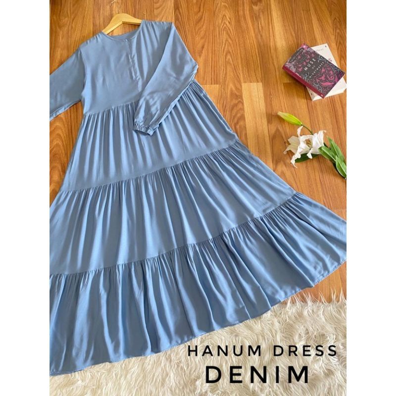 Gamis Hanum dress premium /dress polos /gamis canda /gamis busui/ dress rayon/All Size-Denim