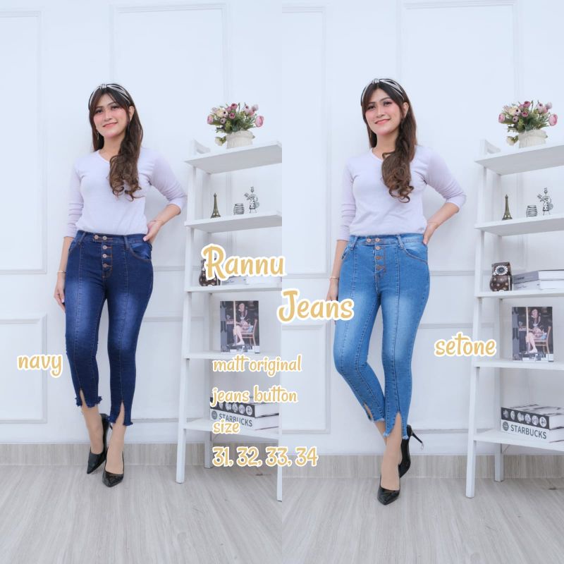 CELANA PANJANG 7/9 BUTTON  RANNU JEANS STRETCH 7/9 CELANA WANITA SANTAI ALL NEW..!!!