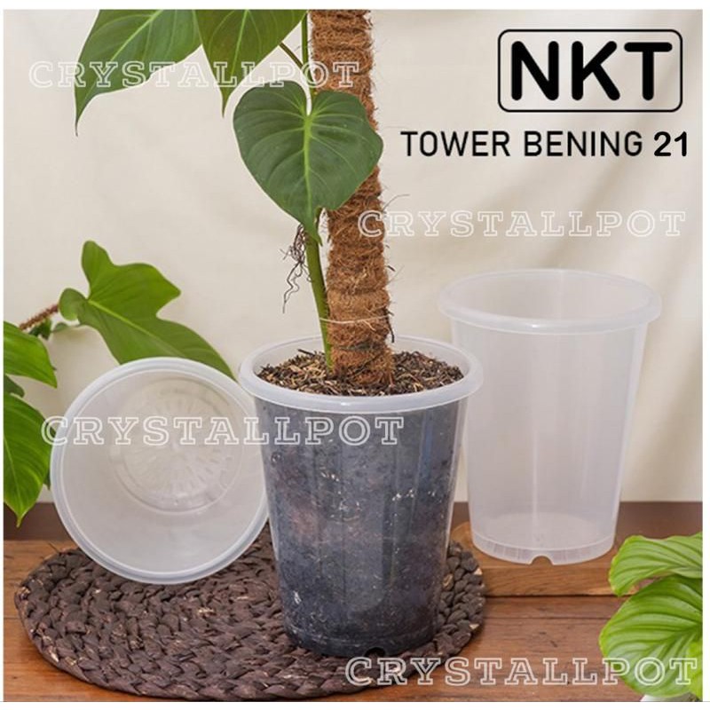 pot bunga tanaman tinggi nkt tower bening trasparan 21cm - nkt tower