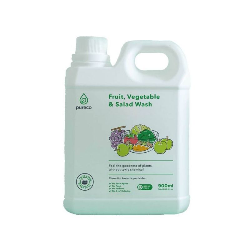 Pureco Fruit Vegetables Wash Liquid 900ml Refill - Pureco Sabun Cuci Sayur &amp; Buah - Sabun Pembersih Buah Dan Sayur