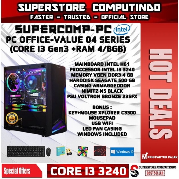 PC Rakitan Office Intel Core i3 - RAM 4/8GB - Value 04 Series - Siap Pakai