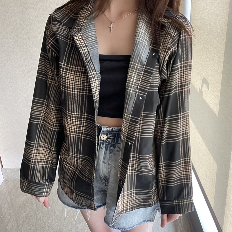 Outer Kemeja Crop Top Wanita Casual Kemeja Rayon Crinkle Shirt Kemeja Polos Lengan Panjang Kemeja Ce