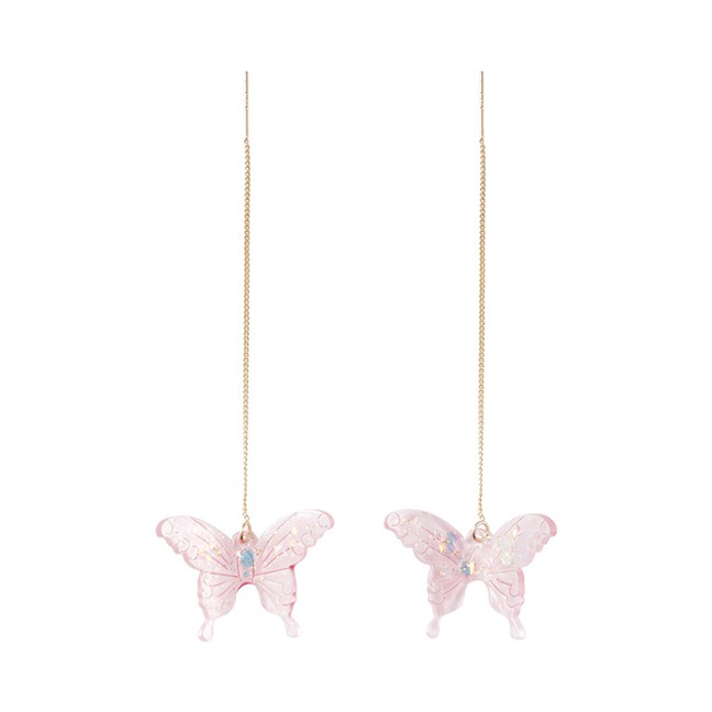 LRC Anting Tusuk Fashion Ear Line (pink) Translucent Acrylic Butterfly Pearl Earrings K23273