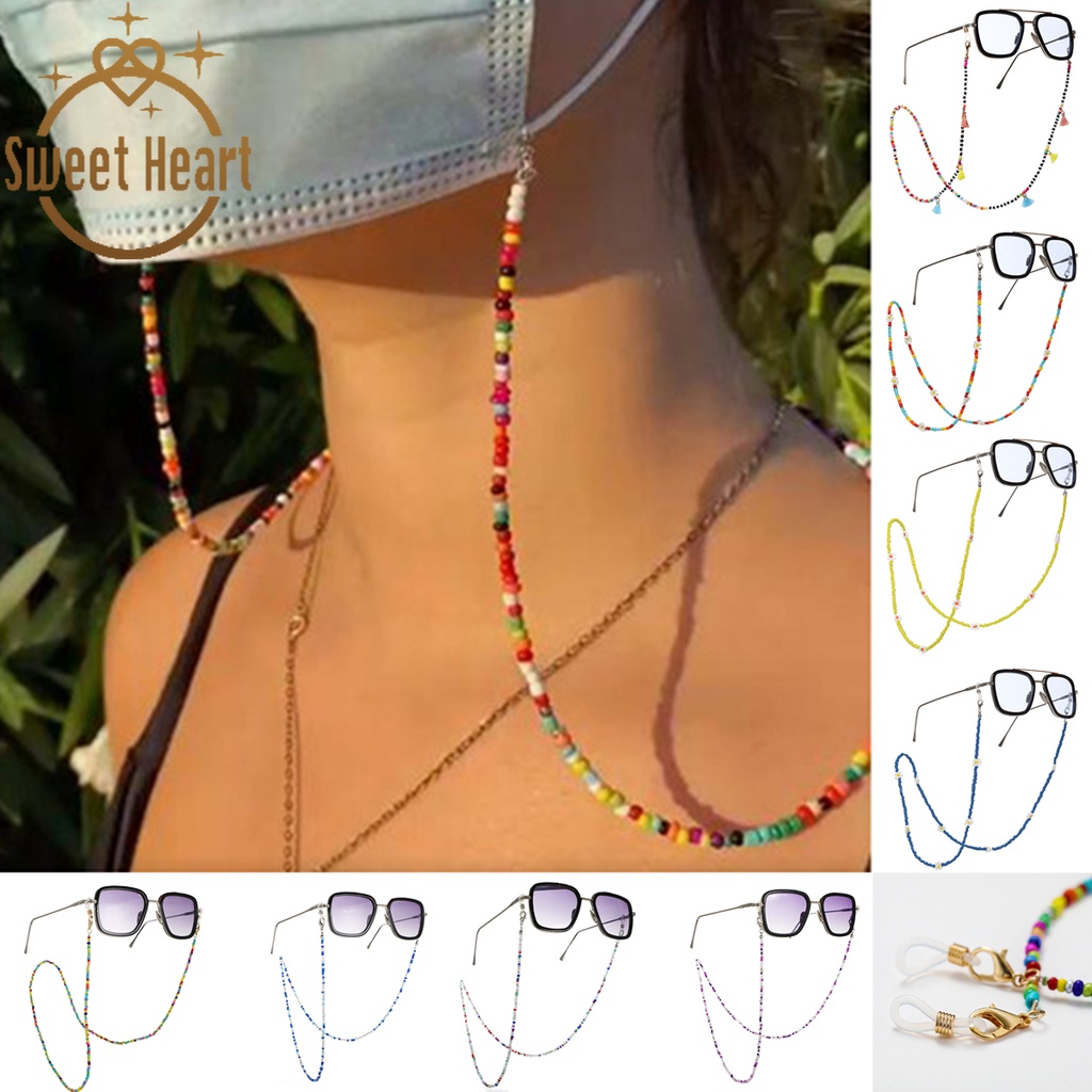 Fashion Rice Bead Mask Glasses Dual-use Lanyard Gold Anti-lost Earphone Mask Chain Glasses Chain Sweet Heart Jewelry