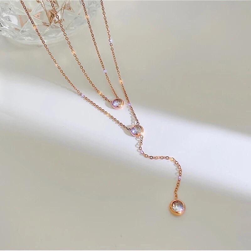 Kalung Titanium Premium Import Liontin 2 Layer Mata Tanam Diamond Aksesoris Fashion Wanita Korea Pesta Awet Anti Karat  Aksesoris Wanita Perhiasan Korea  Perhiasan wanita /  Kalung  wanita terbaru kekinian /  Kalung  emas wanita /  Kalung  tangan wanita /