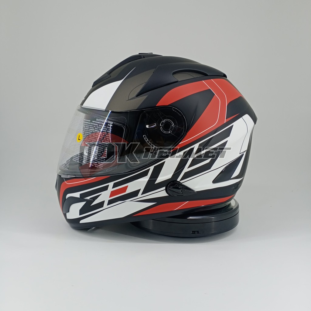Helm Full Face Zeus Motif ZS 806A Matt Doff Black White Red II31 Doft Double Visor Hitam Merah Putih