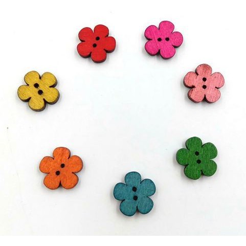 Kancing Kayu Dua Lubang - Five Petal Flower Style (10 pcs)