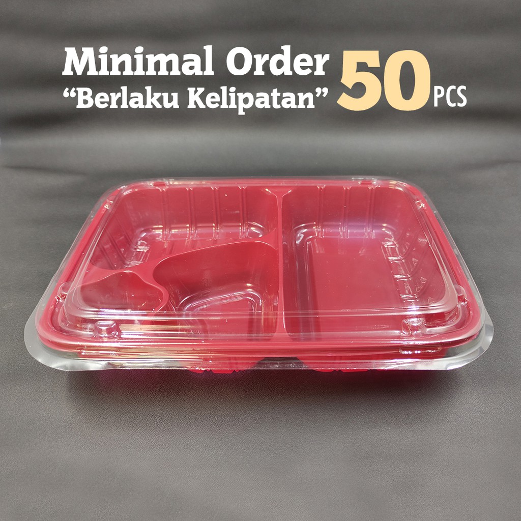 Mika Bento Bintang Merah / Mika Bento 4 Sekat / Mika Plastik Bento / Kotak Makan Bento
