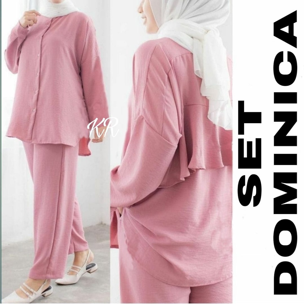 PCS SET DOMINICA PAKAIAN WANITA SETELAN ATASAN BUSUI DAN CELANA MOSCREPE KR BIGSIZE JUMBO ADA VIDEO REVIEW PRODUK