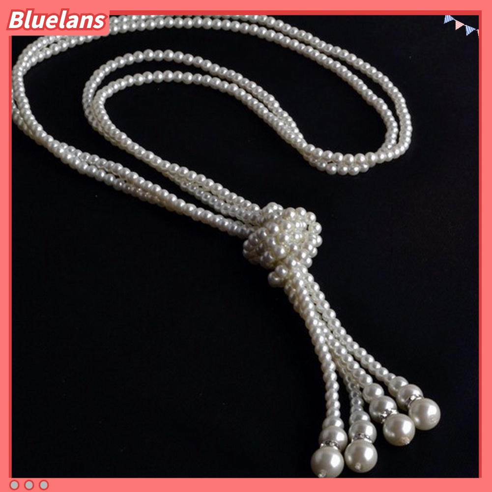 2pcs / Set Kalung Rantai Panjang Double Layer Aksen Mutiara Imitasi Untuk Wanita