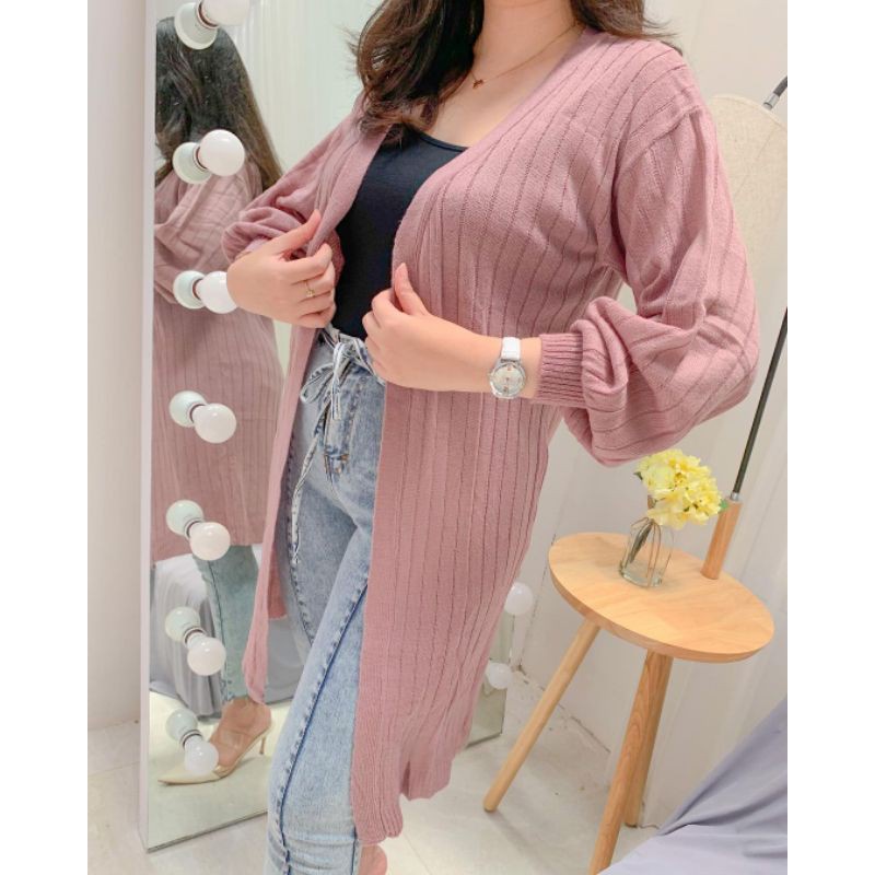 Cardigan Rajut Wanita  long outer cardy / LONG BUBBLE KARDIGAN RAJUT