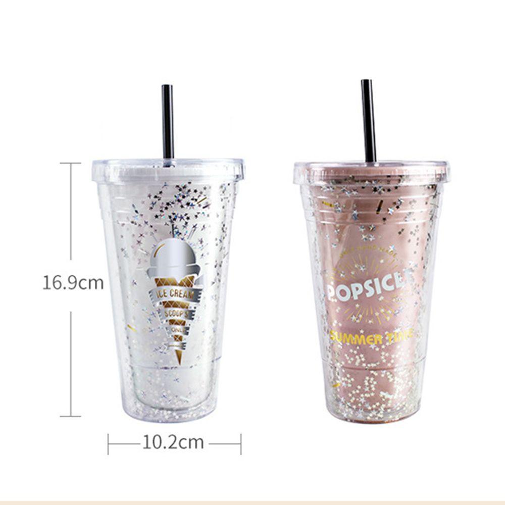 Nanas 480ml Botol Air Dinding Ganda Ins Style Portable Dessert Musim Panas Dengan Sedotan Jus Teh Susu Mug