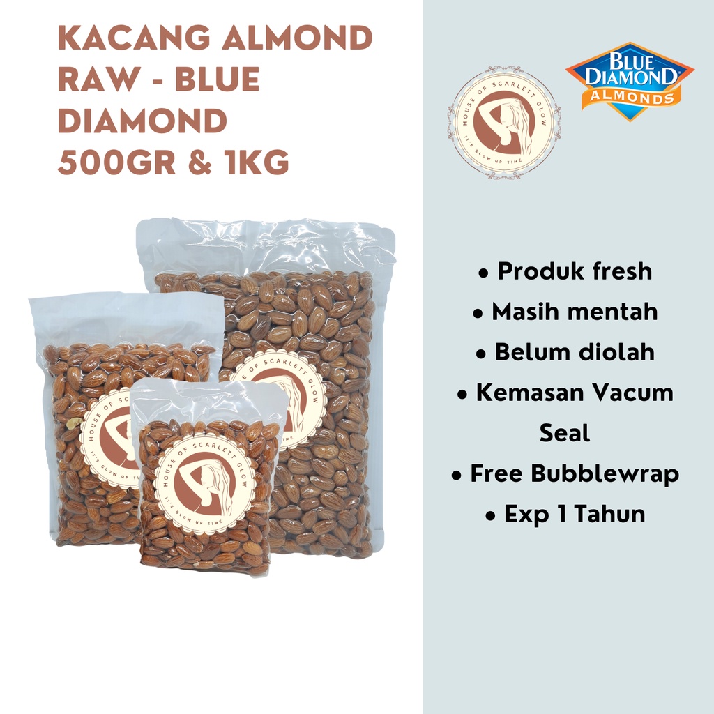 

Kacang Almond Mentah (Raw) Blue Diamond 500gr & 1kg