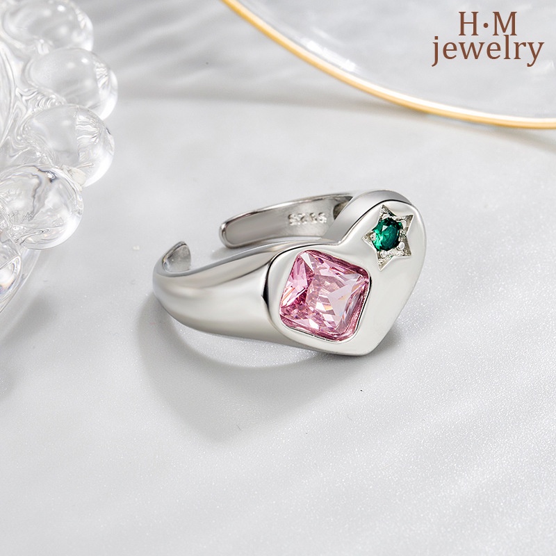 Set Cincin Inlaid Emerald Bahan S925 Silver