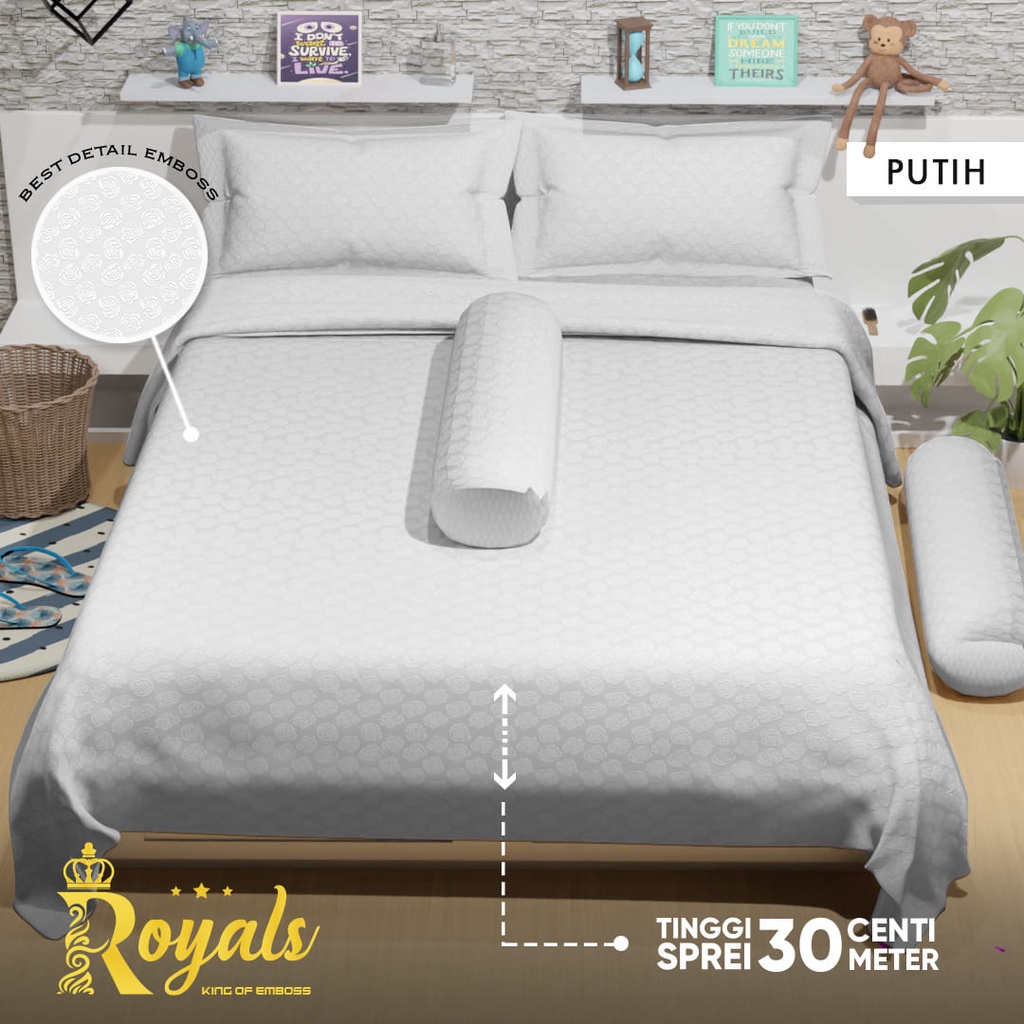 Royals Emboss BedCover SET Sprei Uk 160/180 - Putih