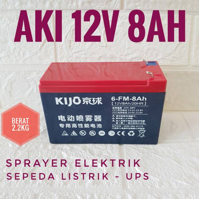 AKI 12V 8AH ASLI MERK KIJO & JITU UNTUK SPRAYER ELEKTRIK - SEPEDA LISTRIK