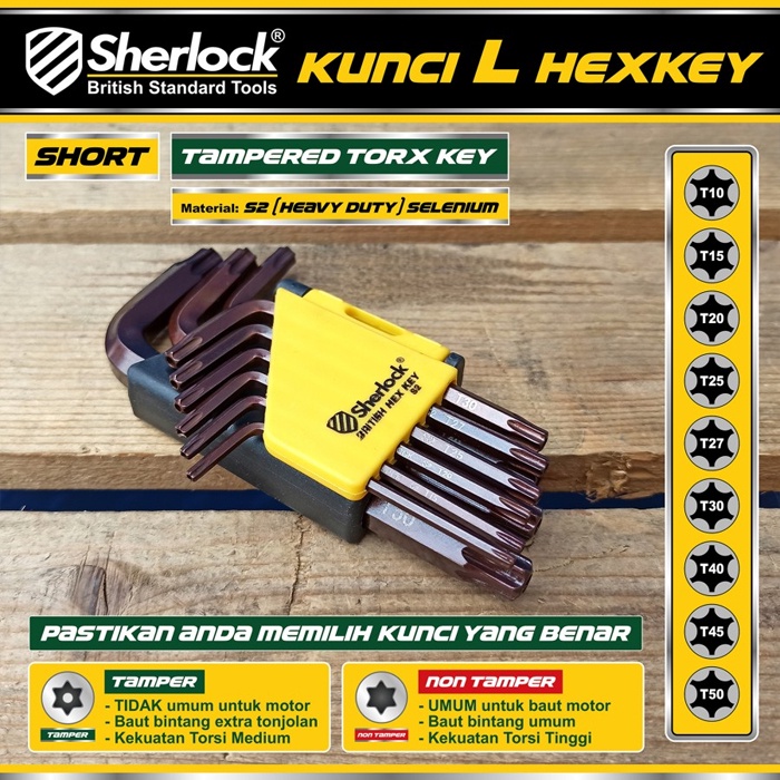 Kunci L Bintang Set 9pcs (Pendek) / Sherlock Kunci L Torx Key Tampered