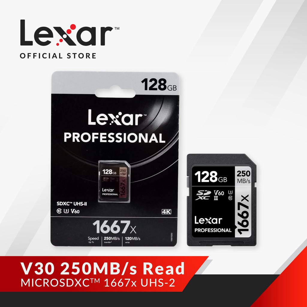 Lexar Professional SDXC 128GB V60 UHS-II 1667X Up To 250MB/s