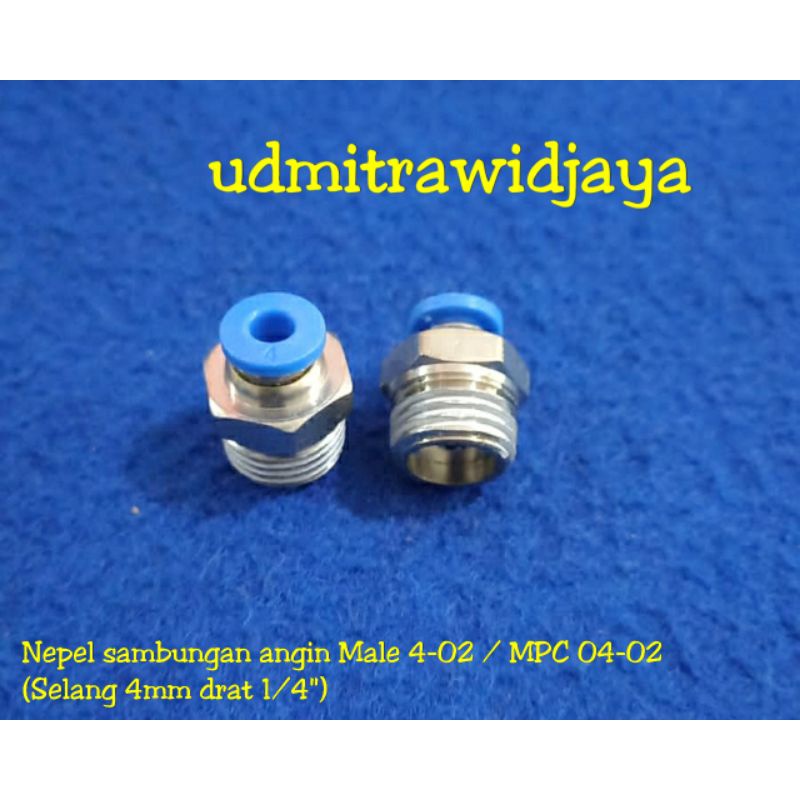 Nepel sambungan selang angin MPC 4-012/ fitting pneumatic male 4mm drat 1/4 inc SPC 04-02 murah FITTING LURUS MALE PNEUMATIC SELANG 4MM DRAT 1/4&quot; kunci 14mm 14an