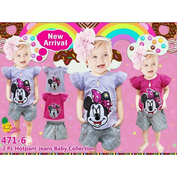 Baju Setelan Anak Bayi Perempuan Little Pineapple LP Kaos Minnie Manik