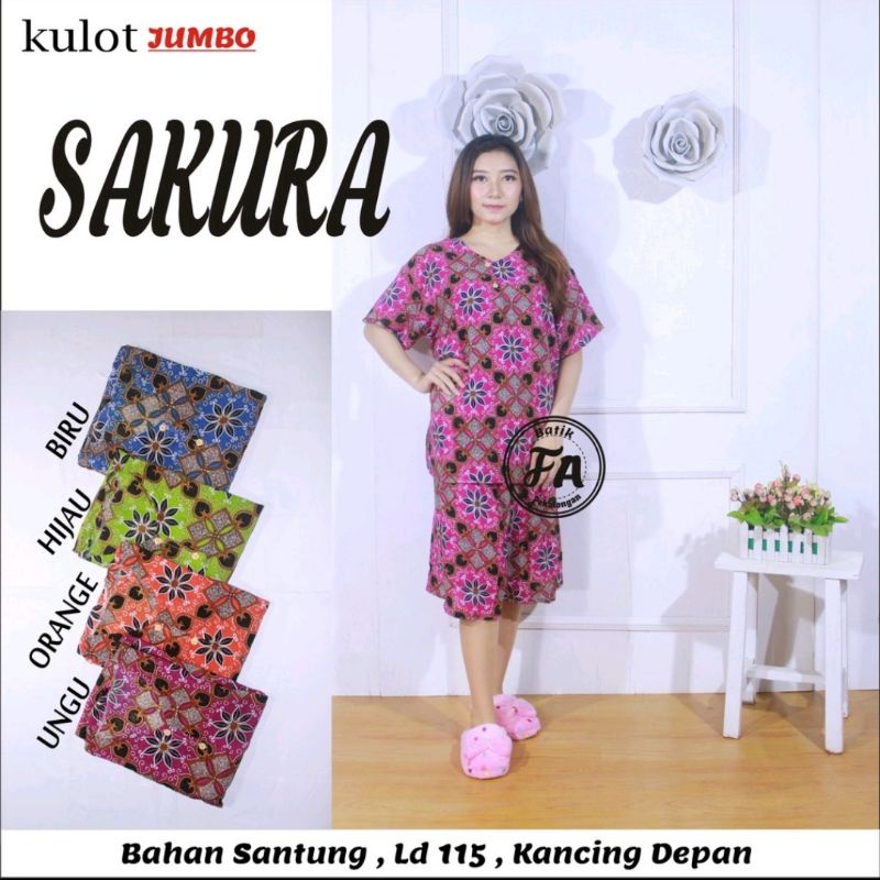 (COD) MEDAN BAJU TIDUR BUSUI KANCING DEPAN SETELAN WANITA JUMBO SAKURA - SETELAN KULOT JUMBO GROSIR 